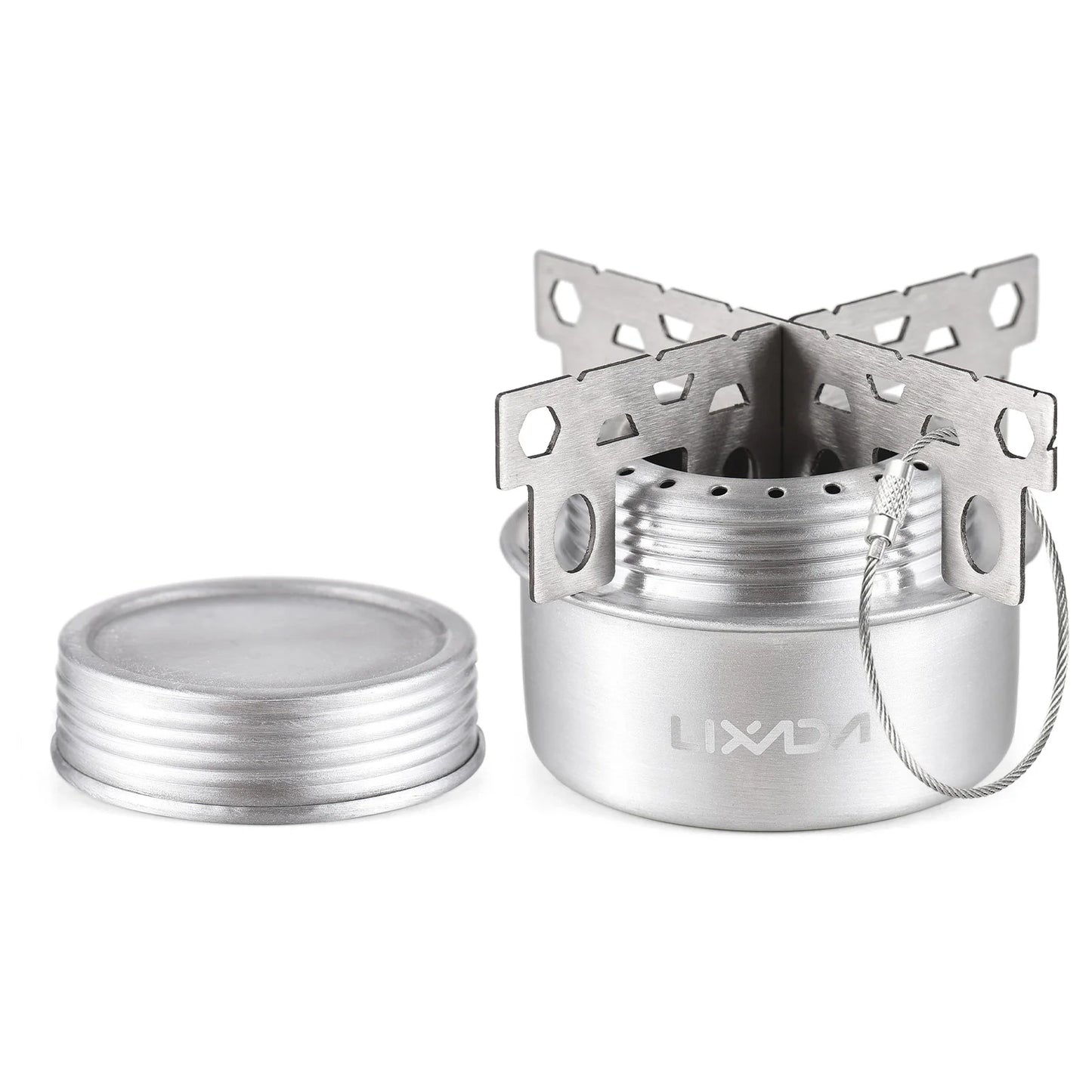 Mini estufa de Alcohol portátil de aleación de aluminio con tapa y soporte cruzado, Camping al aire libre, senderismo, mochilero