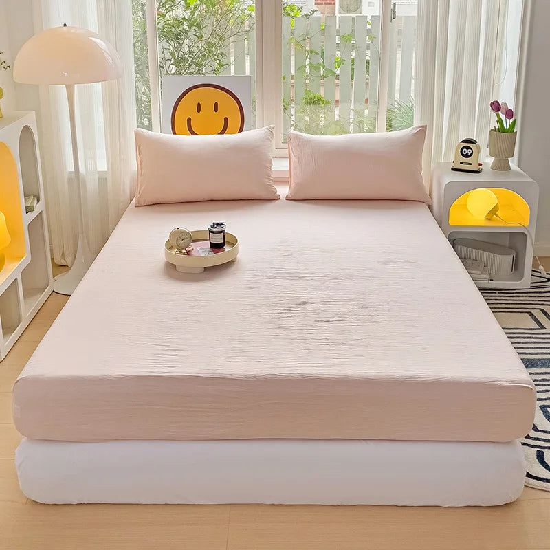 Sábana bajera de algodón lavada con bandas elásticas, funda de colchón ajustable antideslizante para cama doble King Queen 90x200 150x200 180
