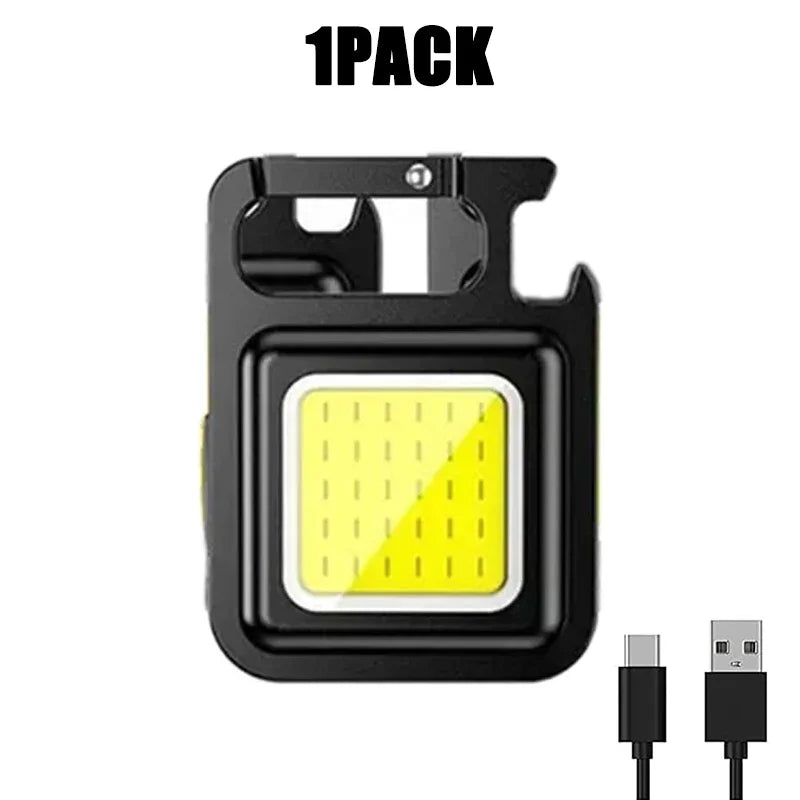Llavero con luz Mini linterna multifuncional para acampar, LED recargable por USB, portátil, brillante, COB, Clip de bolsillo, linterna para trabajo al aire libre