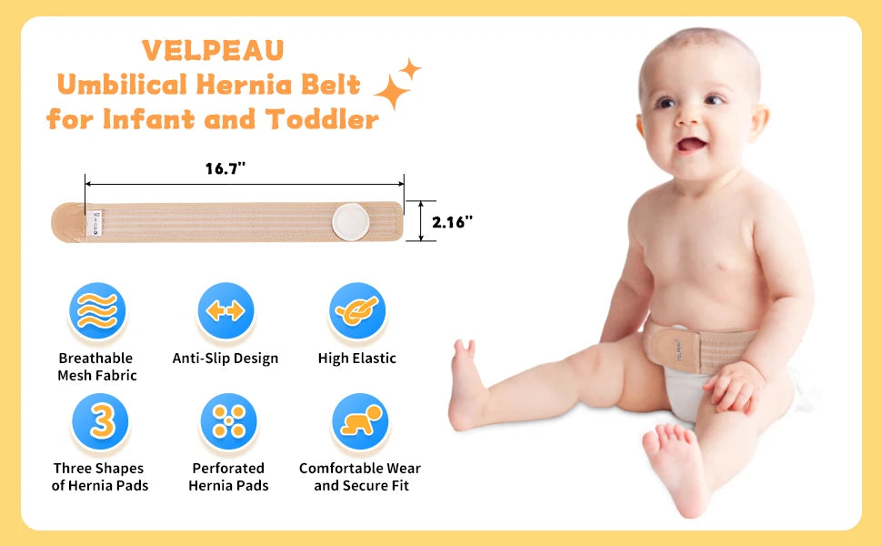 VELPEAU-Cinturón de Hernia Umbilical para bebé, envoltura de ombligo infantil, Truss, carpeta Abdominal con 3 almohadillas de compresión de diferentes formas