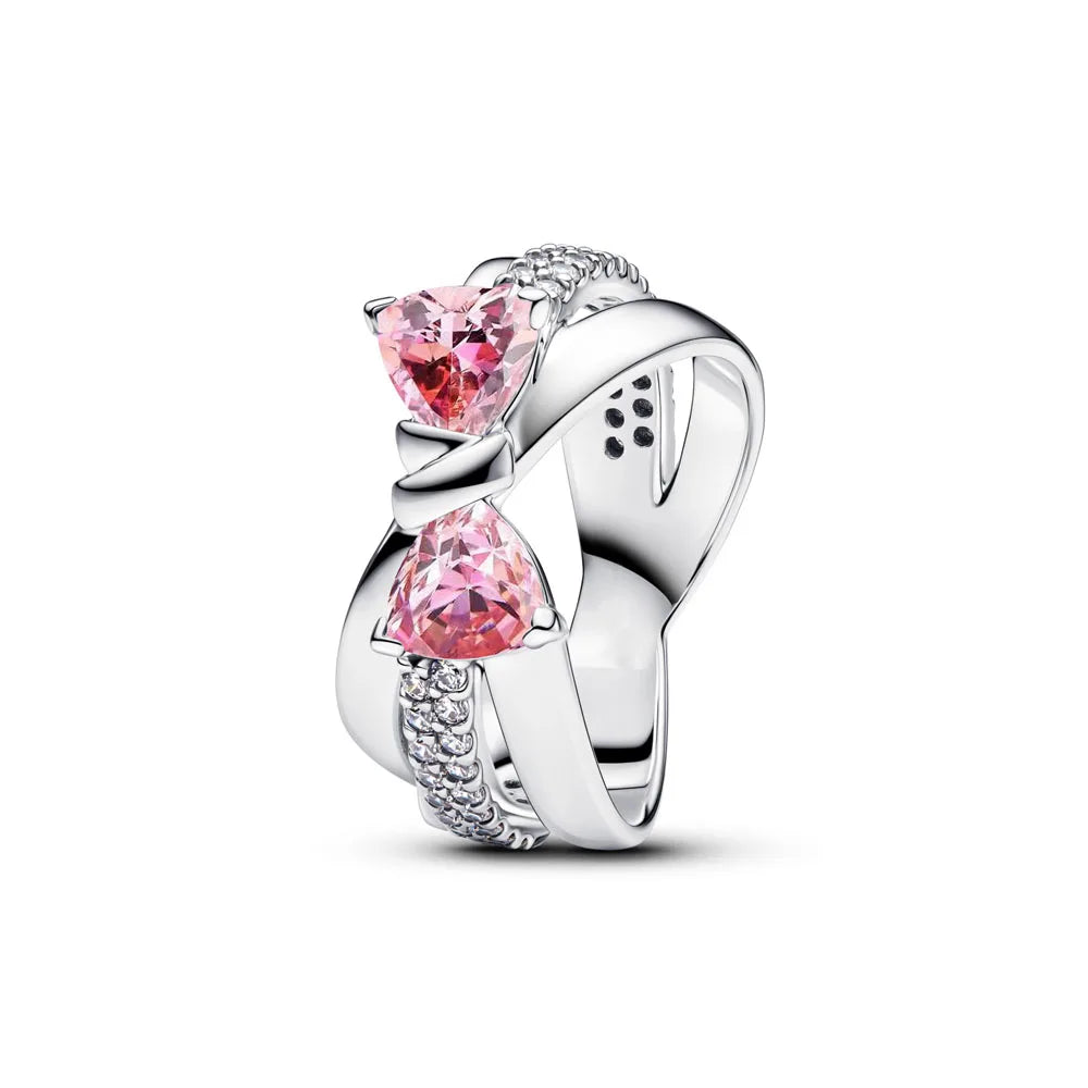 Anillo elegante de Plata de Ley 925 con concha de lazo esmaltado rojo y piedra de corazón Original para mujer, anillos de joyería para fiesta de boda