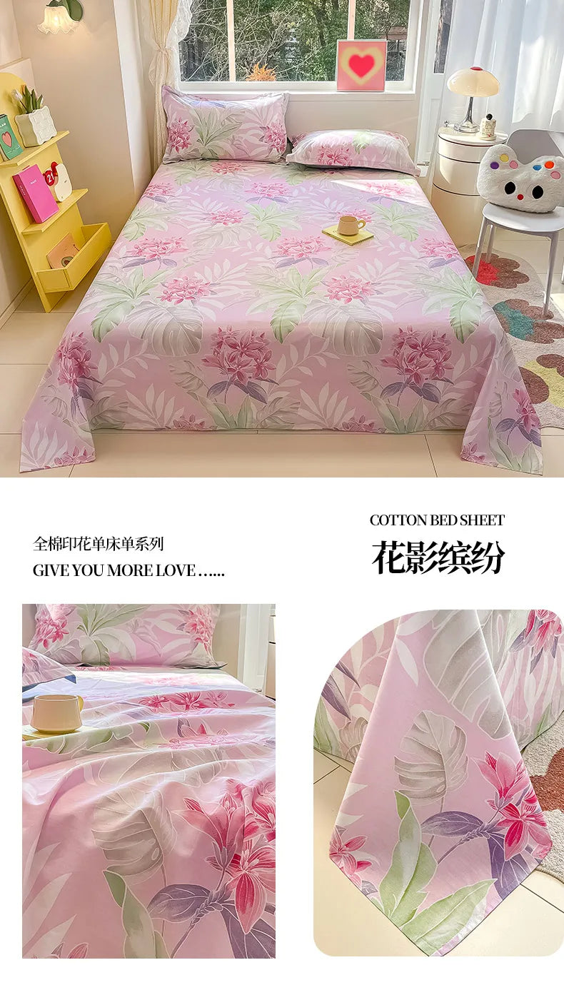 Sábana de algodón 100% con estampado de flores, sábanas dobles para niñas y niños, ropa de cama individual Queen King Size, 1 Uds.