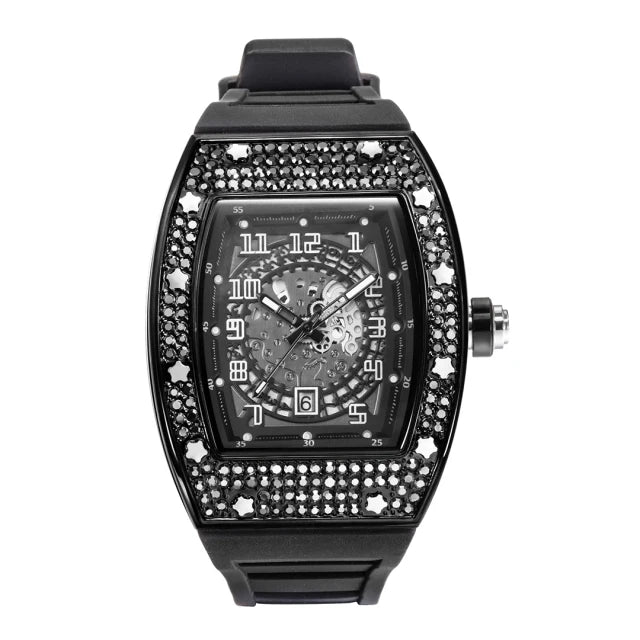 MISSFOX, nuevos relojes de pulsera para hombre, correa de goma Tonneau, reloj de cuarzo resistente al agua para hombre, relojes huecos de oro clásicos únicos para hombre, regalos