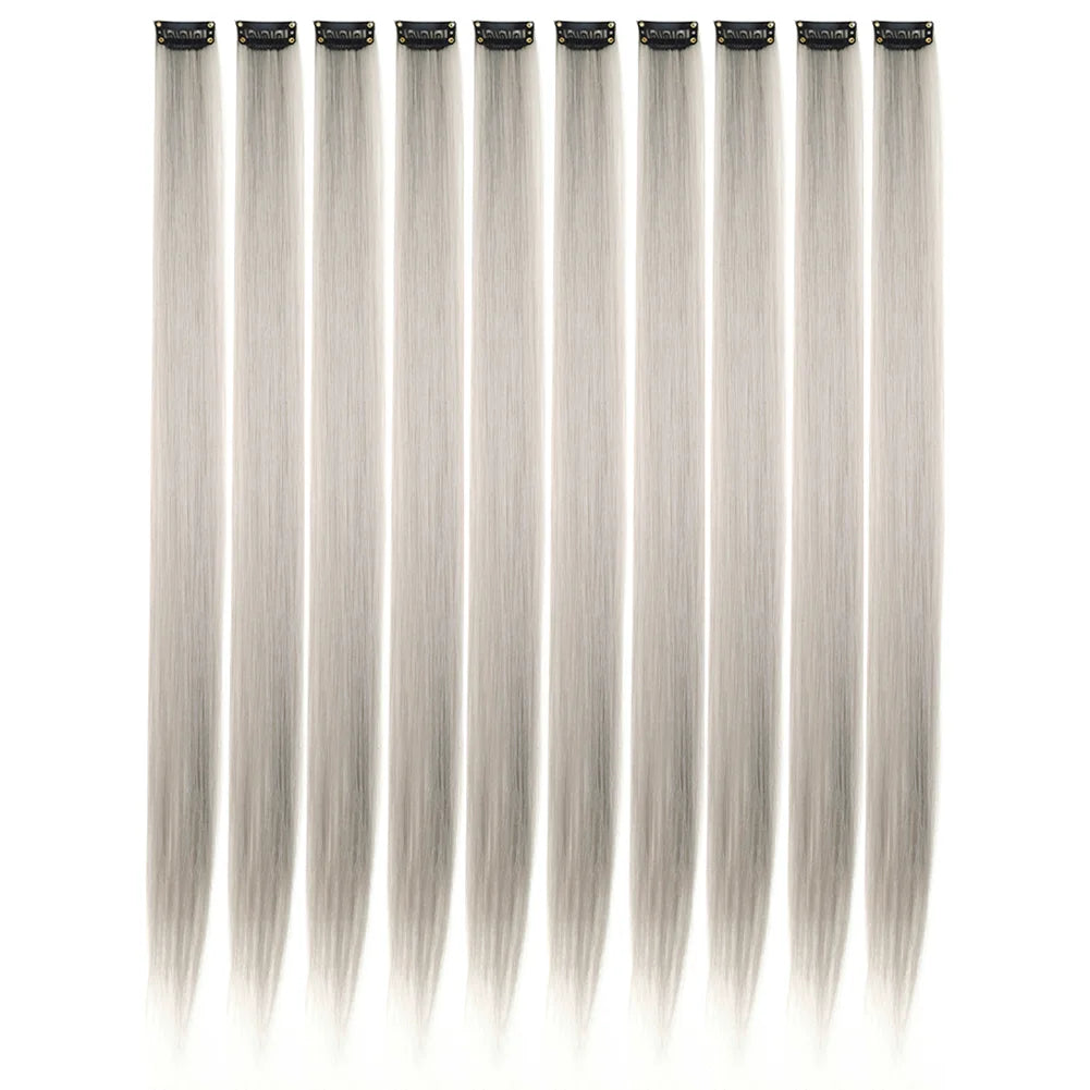 10 unids/pack de extensiones de cabello con Clip para fiesta de colores para niñas, postizos sintéticos de pelo liso de 22 pulgadas de colores Omber