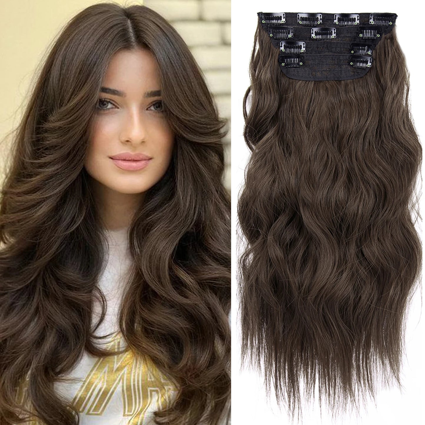 4 unids/set 20 pulgadas Clip de pelo sintético en postizos gruesos y largos ondulados para mujeres extensiones de cabello sintético de cabeza completa postizos ombré