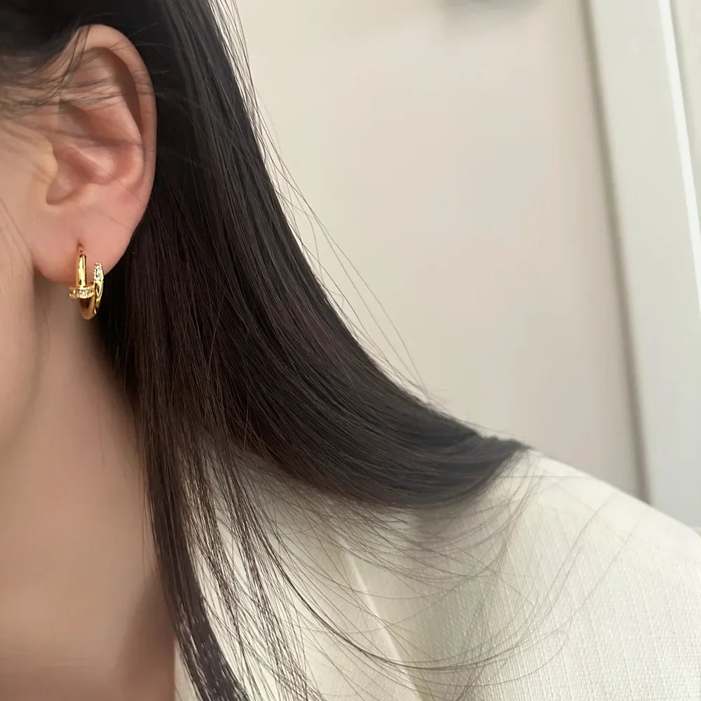Pendientes redondos de aro para mujer, Plata de Ley 925 auténtica con circonita, joyería fina minimalista de moda, accesorios de herramientas brillantes