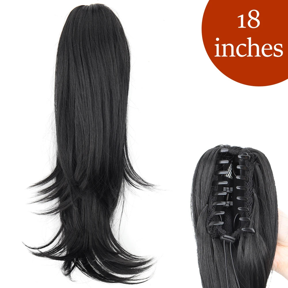 Extensiones de cabello de cola de caballo con Clip de garra larga y recta sintética, pieza de cabello de cola de caballo resistente al calor de 24 pulgadas para mujer, fiesta diaria