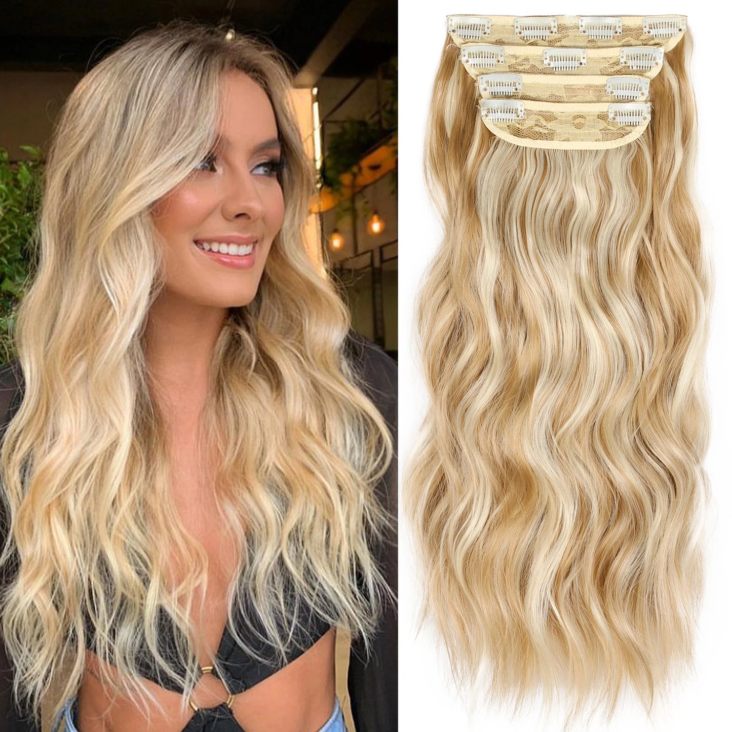 4 unids/set 20 pulgadas Clip de pelo sintético en postizos gruesos y largos ondulados para mujeres extensiones de cabello sintético de cabeza completa postizos ombré
