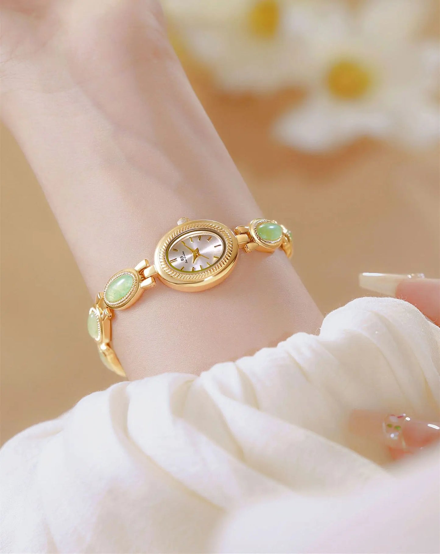 Reloj UTHAI para mujer, pulsera para mujer, marca de lujo, resistente al agua, piedra Dongling Natural Retro, Jade Hotan, relojes de cadena avanzados, regalo