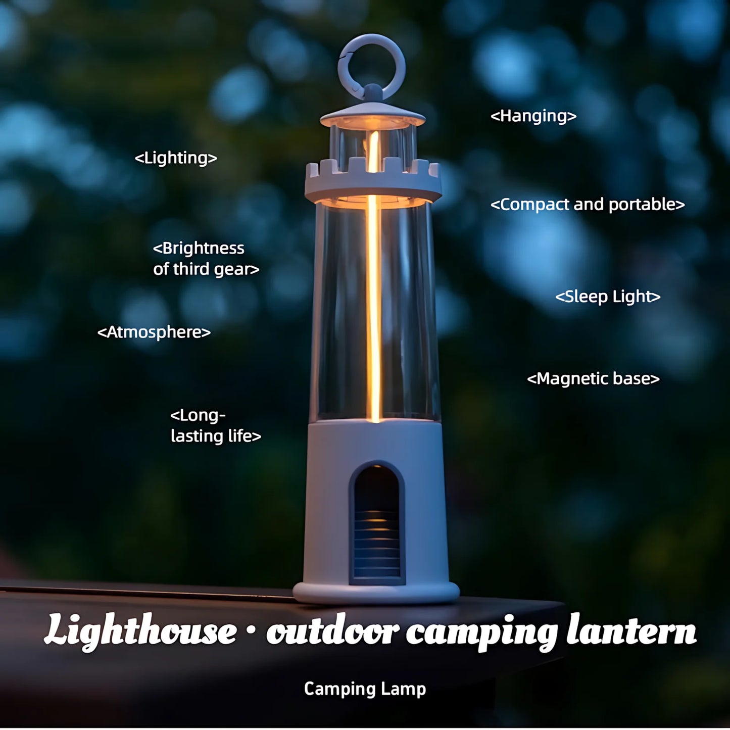 Linterna de Camping Portátil 1200mAh - Recargable USB-C, 3 Modos con Luz de Respiración, Blanco Cálido 2200K para Senderismo/Dormir/Acampada/EDC