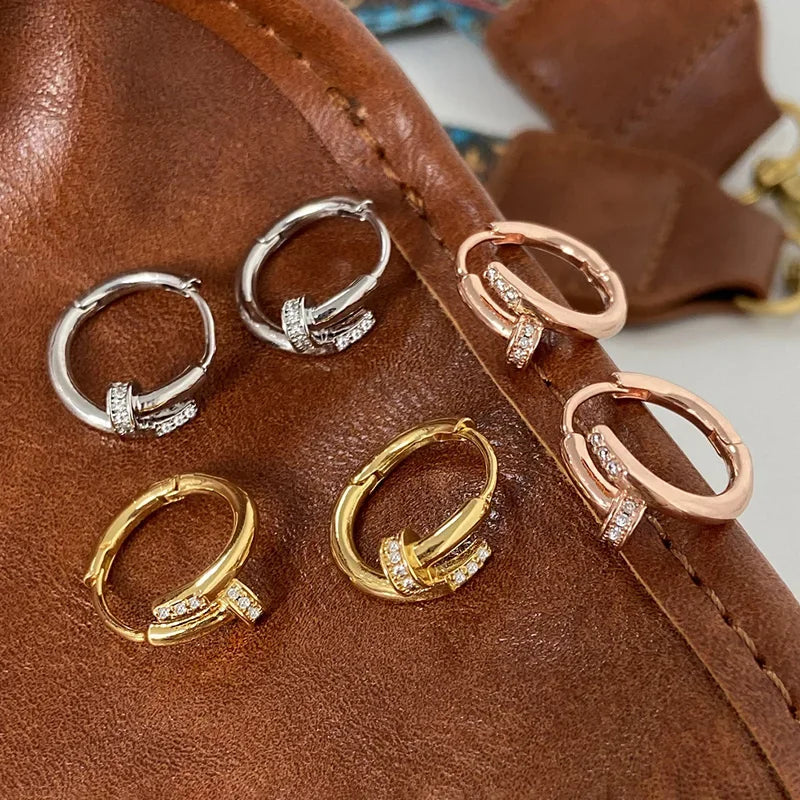 Pendientes redondos de aro para mujer, Plata de Ley 925 auténtica con circonita, joyería fina minimalista de moda, accesorios de herramientas brillantes