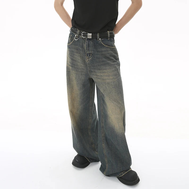IEFB, pantalones vaqueros de verano para hombre, pantalones vaqueros lavados de color azul viejo para hombre, ropa informal recta para hombre, pantalones sueltos de pierna ancha, nueva moda 9C354