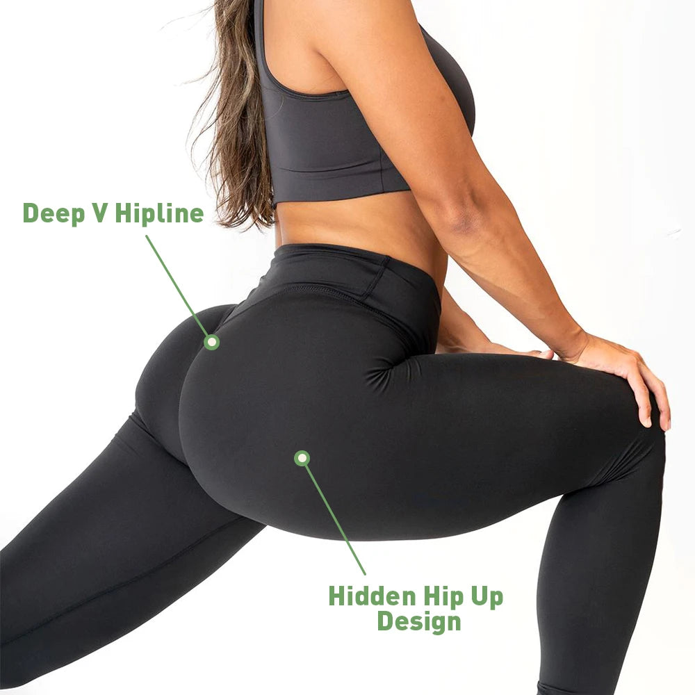 SHINBENE esculpir melocotón cintura alta V corte espalda gimnasio Fitness medias pantalones de Yoga ocultos Scrunch Butt deporte Leggings para mujeres