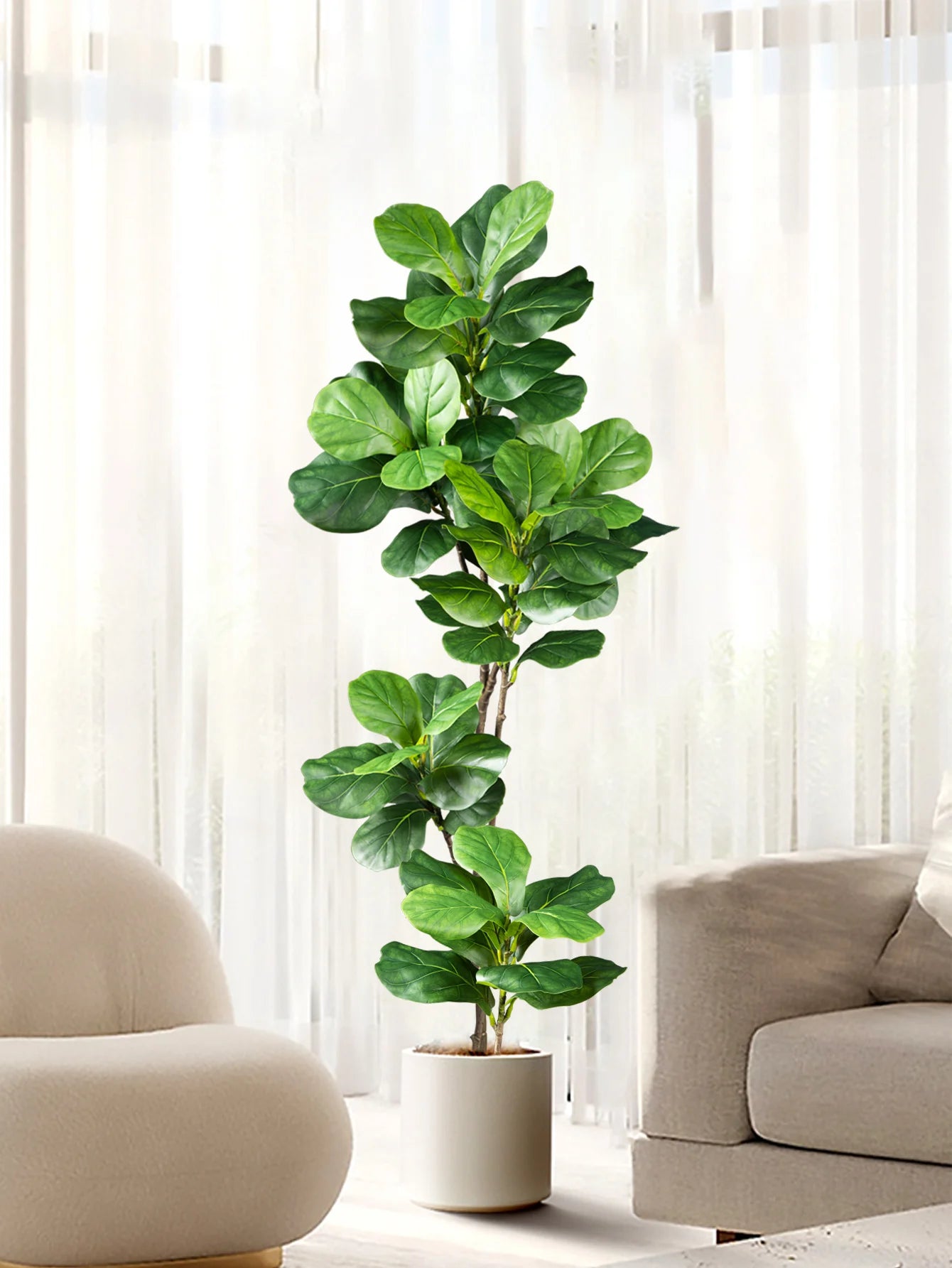 ÃÂrbol Ficus Artificial grande de 70-135cm, rama de plantas de goma falsas, hojas de violÃÂn de plástico para decoración interior y exterior del jardÃÂn del hogar