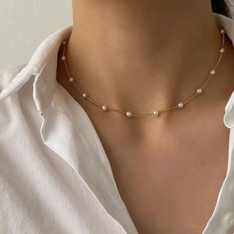 FTCY-Conjunto de collar de perlas para mujer, 3 uds., oro de 14 quilates, colgante de corazón de amor a la moda, resistente al agua, hipoalergénico, cadena para el cuello, joyerÃa