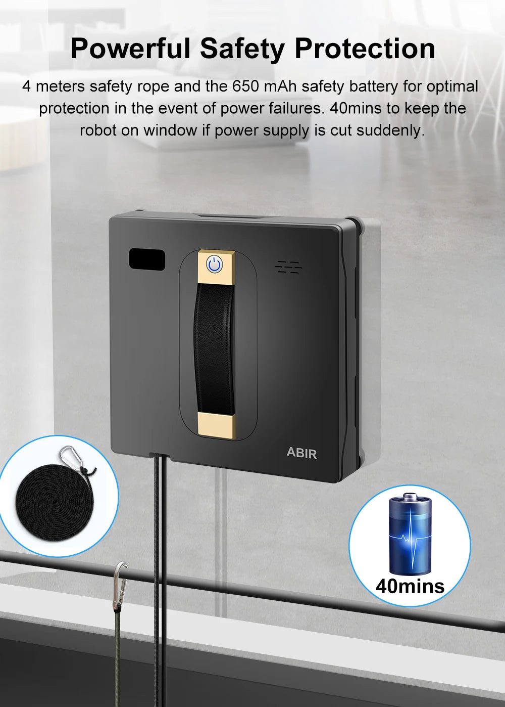 (Código de cupón:HOT888)Robot Limpiador de Ventanas ABIR WD8, Doble Rociado de Agua, Memoria Inteligente, Alta Succión al Vacío, Sensor Láser, Robot de Limpieza de Cristales de Pared en el Hogar, Control por Aplicación