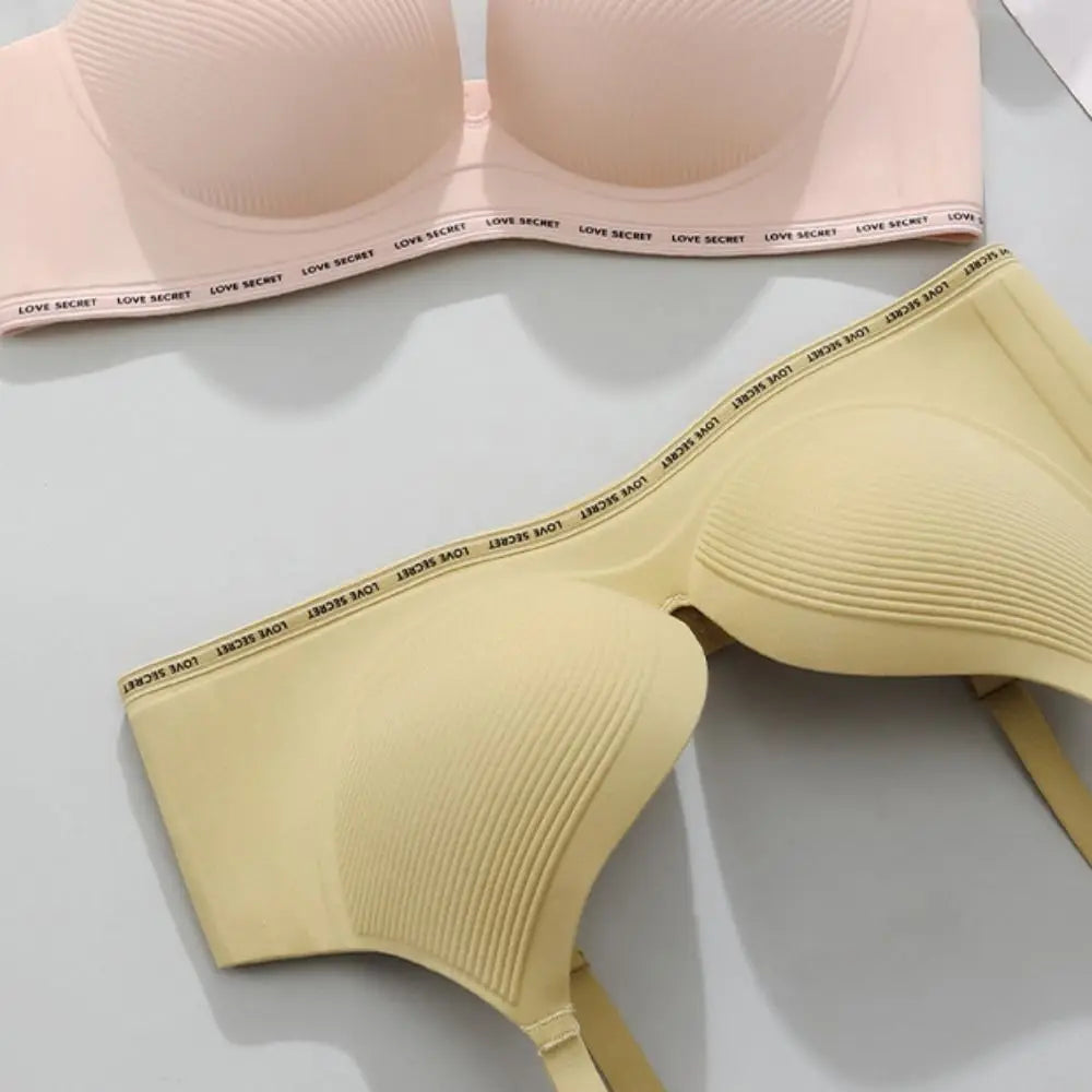 Sujetador inalámbrico con escote en V profundo con letras en inglés, ropa interior ajustada a prueba de golpes, Push Up, pechos recogidos, sujetadores deportivos sin costuras antiflacidez