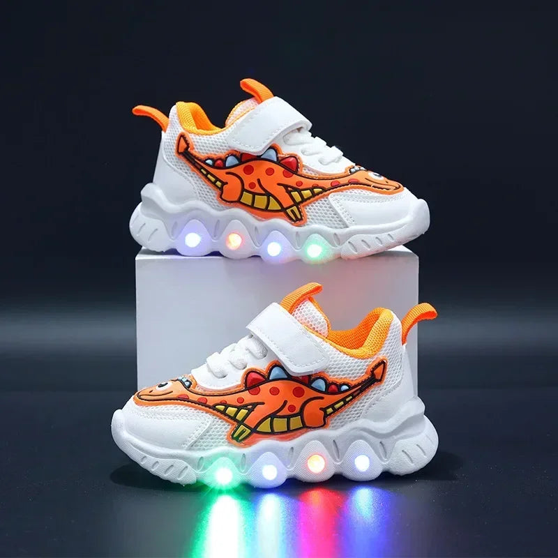 Zapatillas de deporte informales con dibujos animados para niños y niñas, zapatos de iluminación transpirables con malla LED, zapatos iluminados para bebés