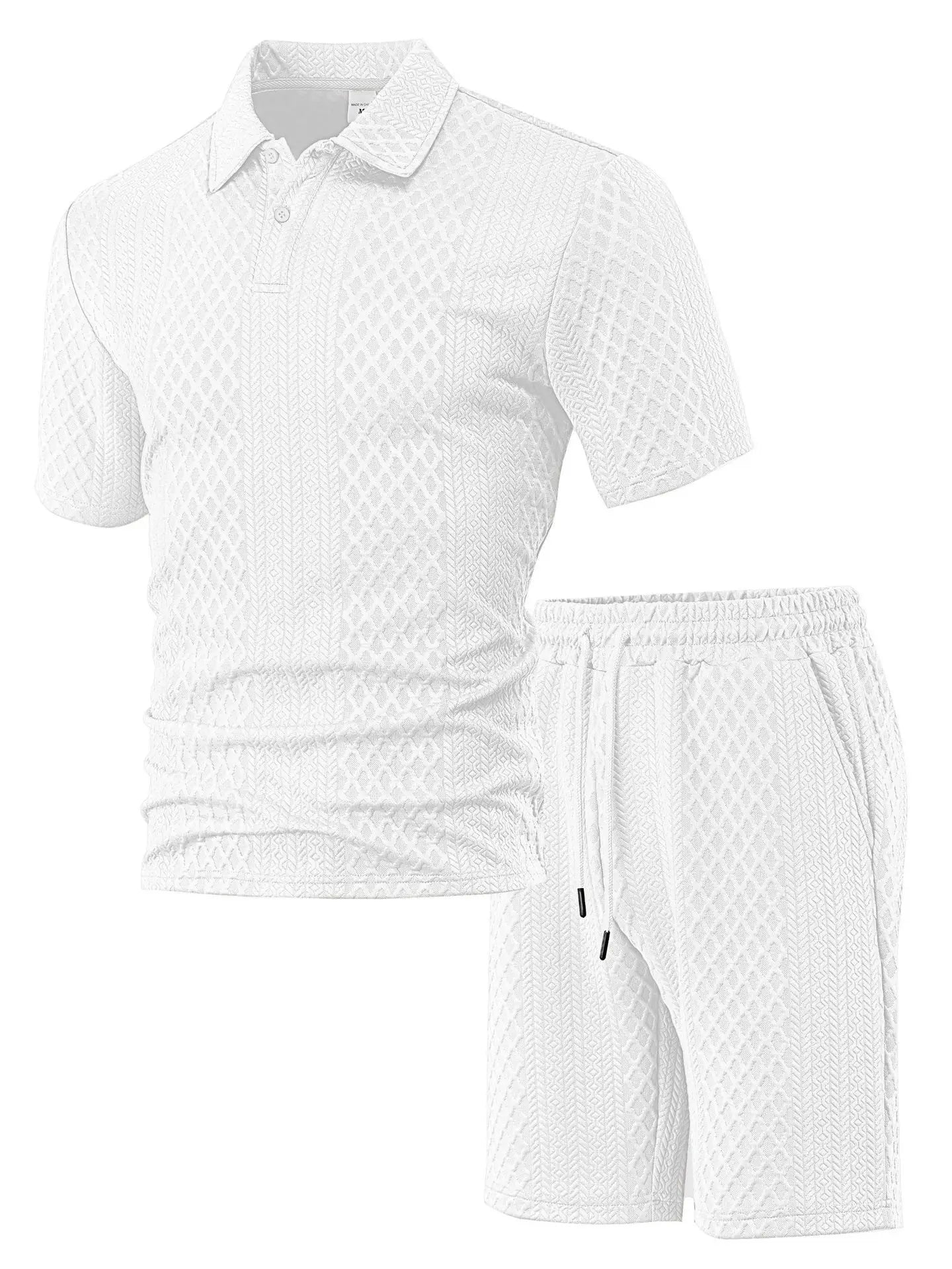 NOVEDAD DE VERANO 20225, Polo deportivo informal para hombre con solapa, camisa y pantalones cortos de manga corta para hombre, traje con textura Jacquard