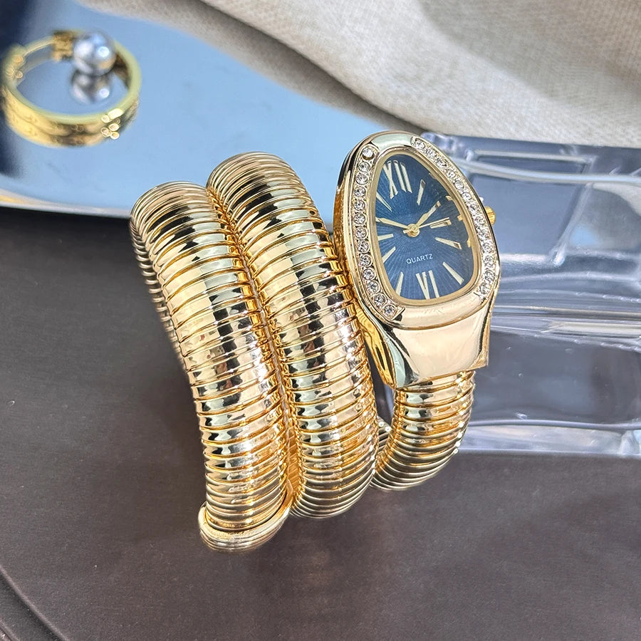 Reloj de aleación serpentina de alta calidad a la moda para mujer con caja de diamantes Reloj de pulsera de cuarzo de alta calidad estilo famoso