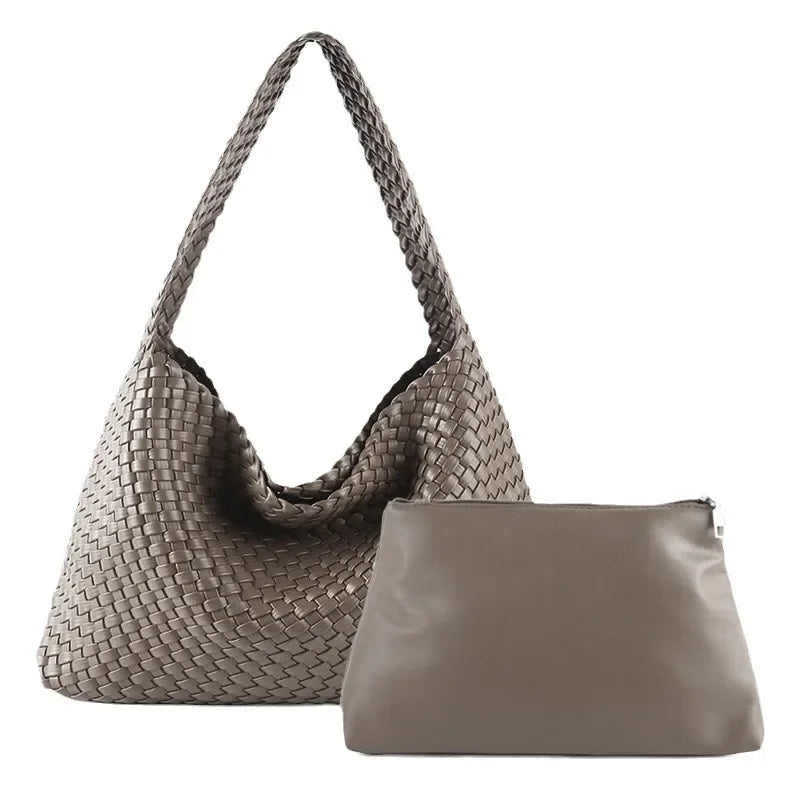ZR DIARY-Bolso tejido de lujo para mujer, bolsa de mano de gran capacidad de cuero PU, informal, a la moda, con textura suave, BZ618