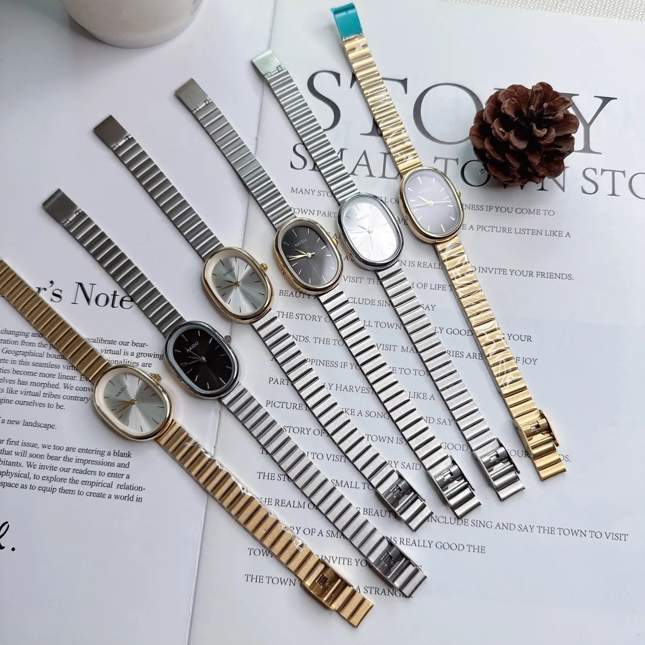 Reloj de cuarzo de lujo a la moda para mujer, reloj de pulsera ovalado de acero inoxidable con esfera pequeña y correa de bambú para chica y estudiante, reloj Dropshipping