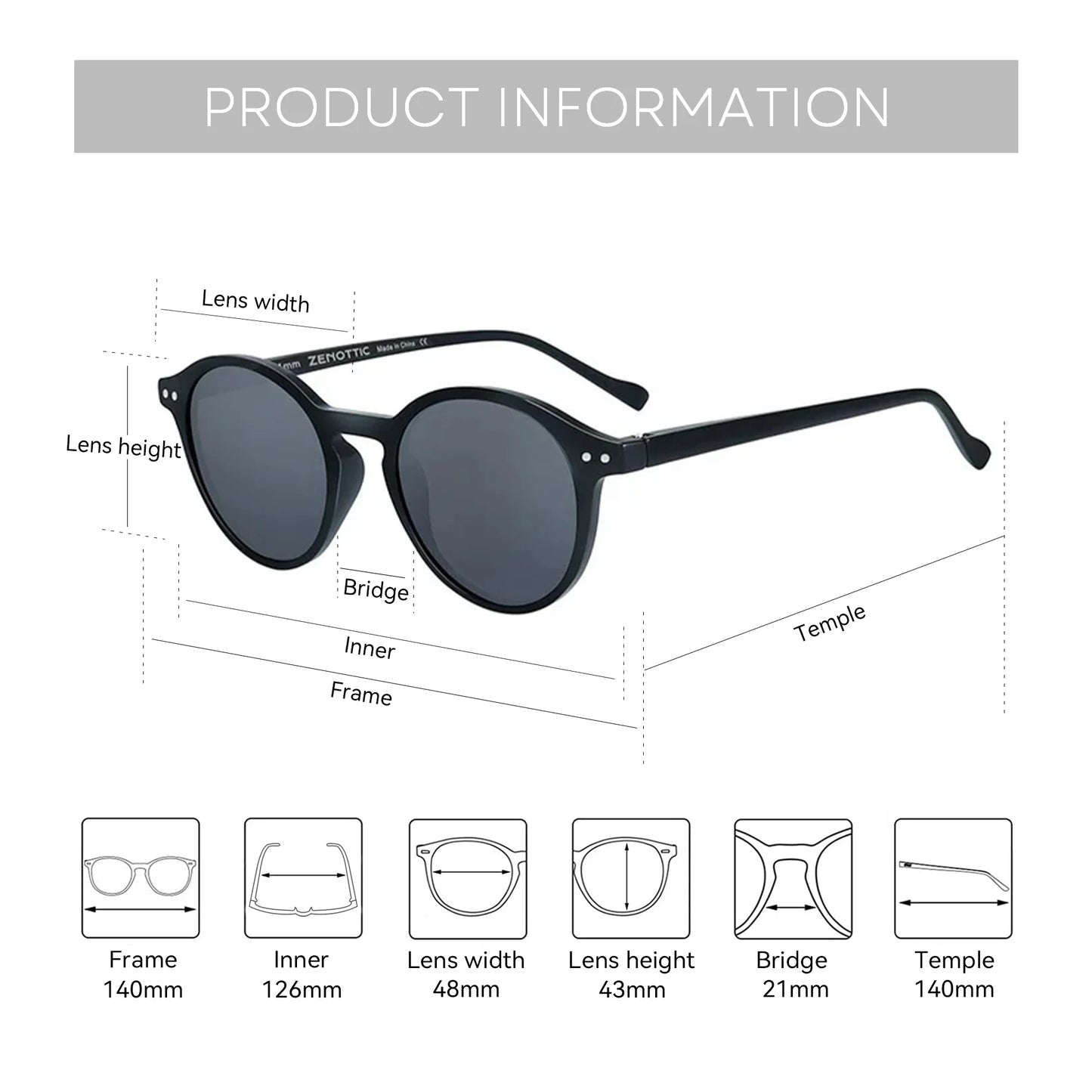 ZENOTTIC (tamaño S) gafas de sol polarizadas circulares Retro 2024 2025 hombres mujeres Vintage pequeñas gafas de sol redondas UV400 gafas de sol