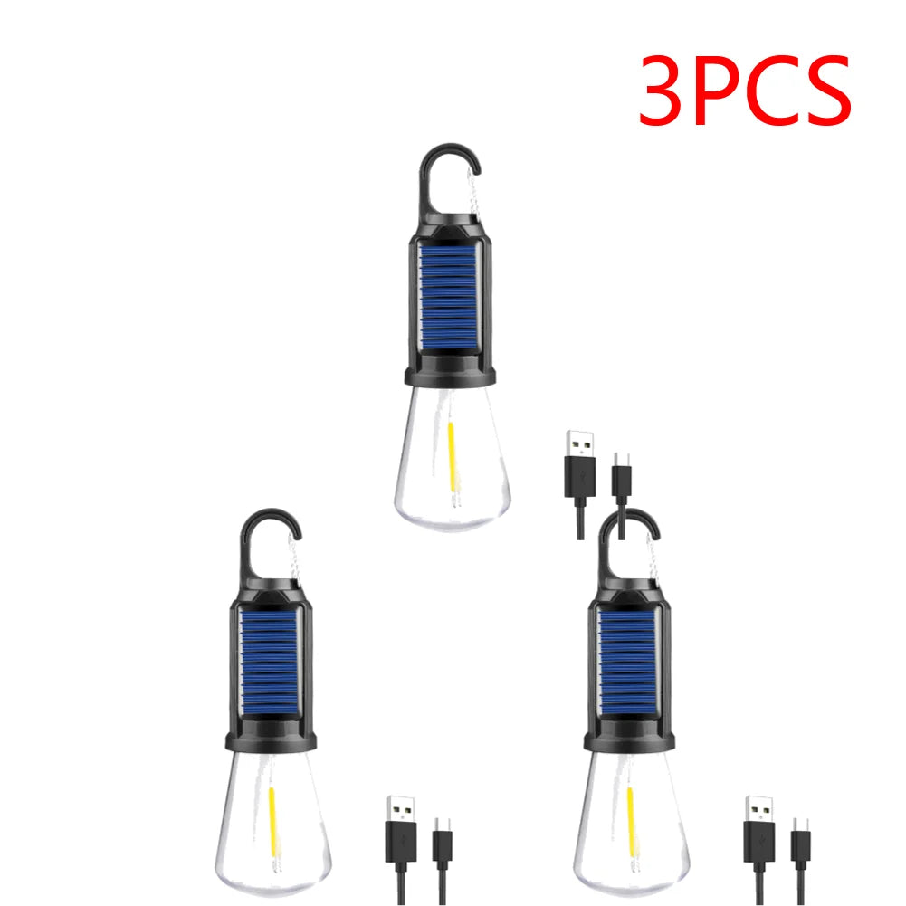 Linterna de iluminación LED con energía Solar, luz de tienda para exteriores con carga USB, impermeable, luz de ambiente para barbacoa, para acampar al aire libre, 2-5 uds.