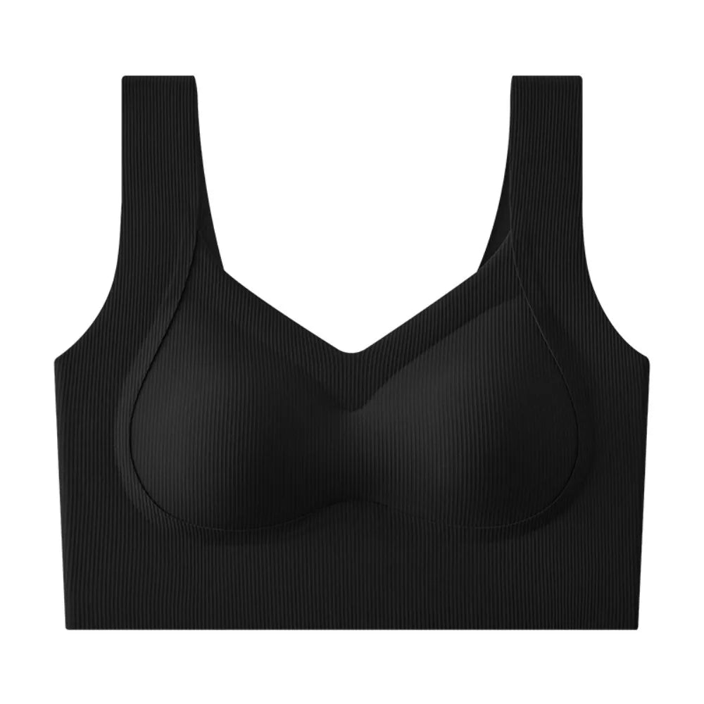 Sujetador inalámbrico de talla grande con escote en V profundo, ropa interior ajustada a prueba de golpes, lencería push-up, sujetador sin costuras antiflacidez para correr