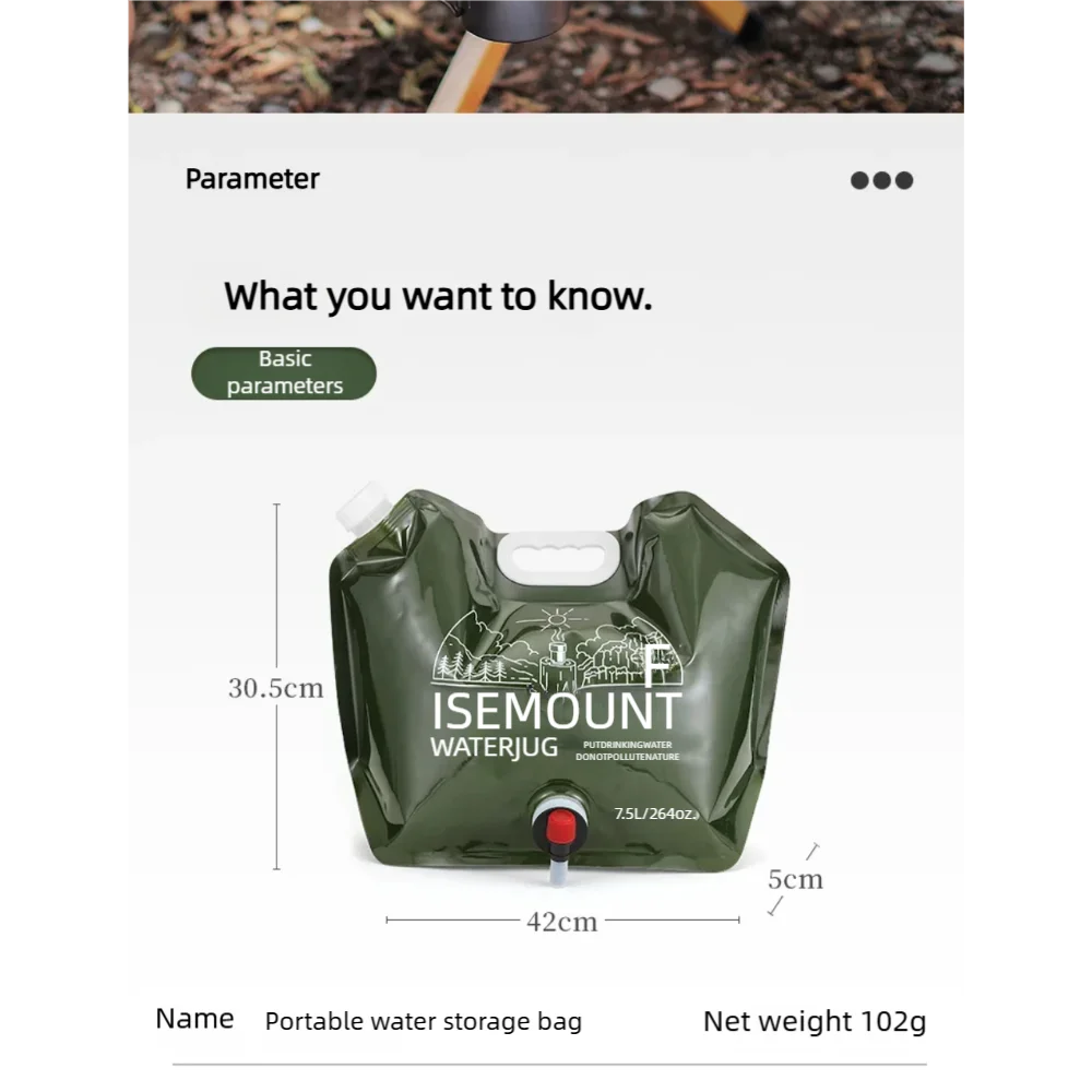 TARKA-bolsa de agua plegable para acampar, 7,5l, bolsa de agua portátil para exteriores, jarra de agua, cubo de agua con válvula de agua para Picnic, campamento y escalada