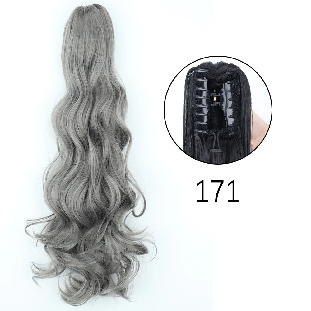 Extensiones de cabello de cola de caballo con Clip de garra larga y recta sintética, pieza de cabello de cola de caballo resistente al calor de 24 pulgadas para mujer, fiesta diaria