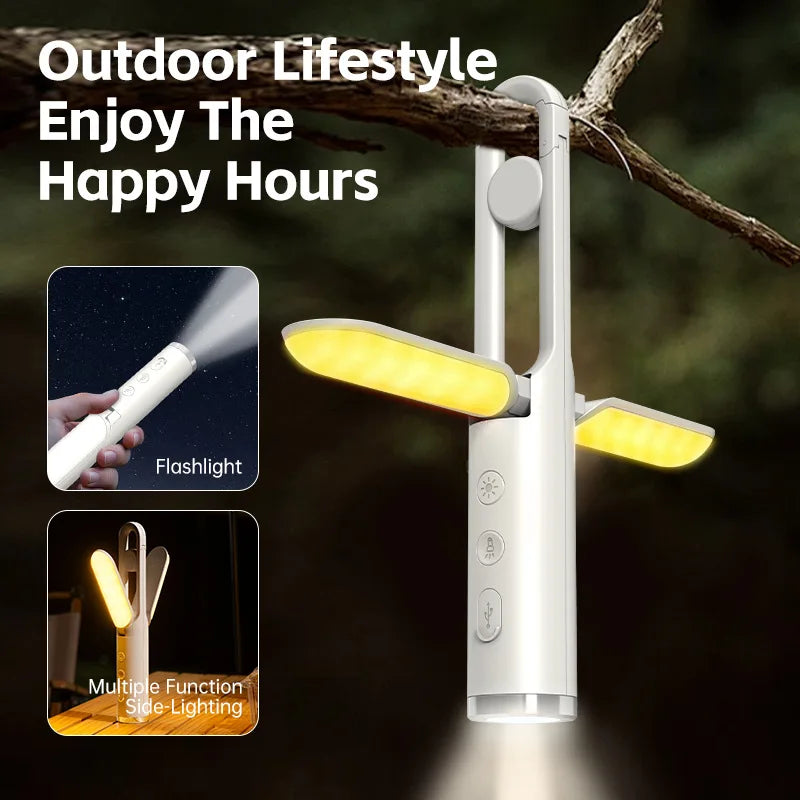 Linterna de Camping UltraBrillante con Linterna y Modo SOS - Plegable, Carga Tipo-C, Impermeable IP53 para Senderismo/Reparaciones de Emergencia
