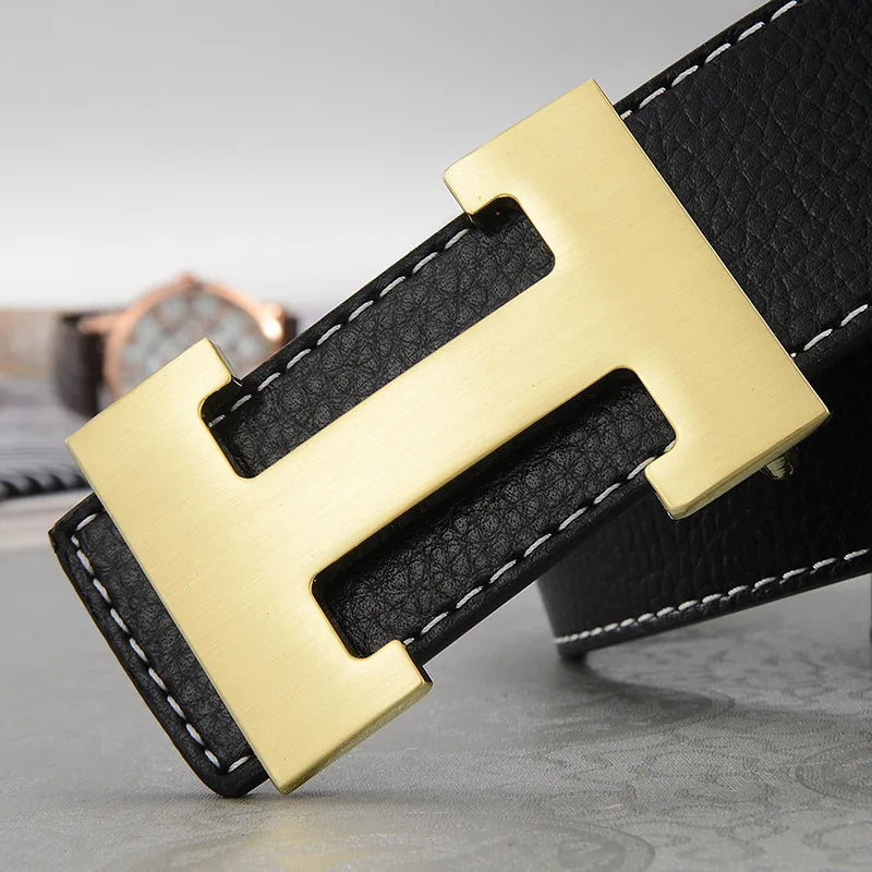 Cinturón de cuero genuino de lujo para hombre y mujer, correa de Metal de 3,8 cm de ancho, de alta calidad, a la moda