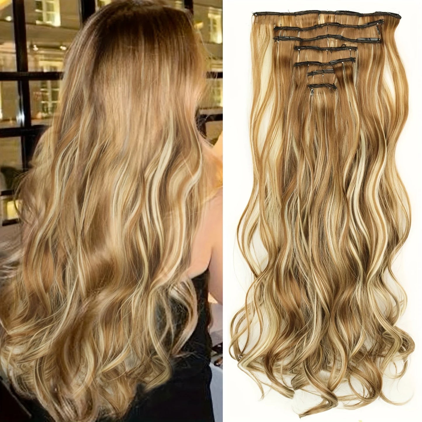 7 unids/set 16 Clips extensión de cabello negro largo liso pelo Natural Ombre peluca fibra resistente al calor para peinado de mujer