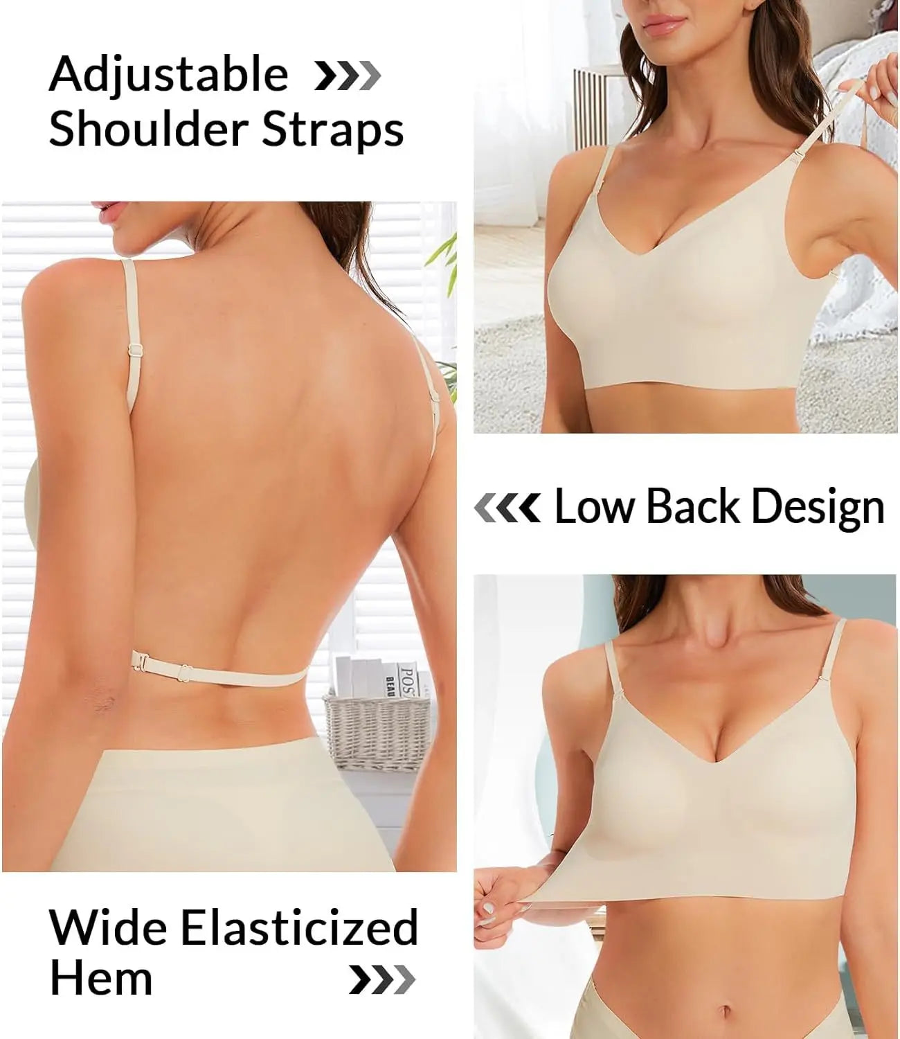 Sujetador sin costuras con espalda baja, soporte multidireccional, inalámbrico, sin espalda, Halter, Bralette acolchado, correas de elevación, sujetadores convertibles