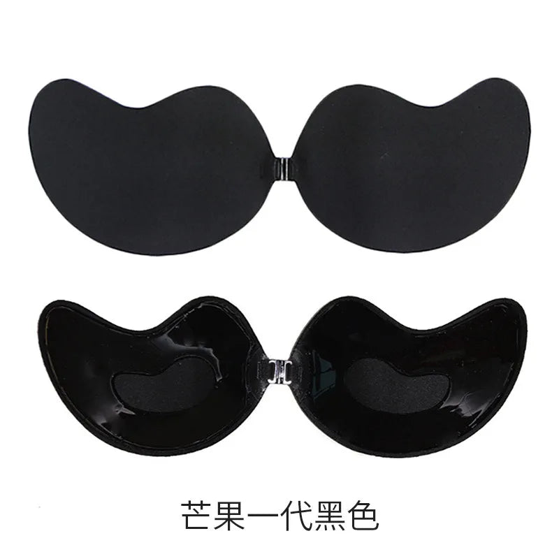Sujetador Push Up Invisible para mujer, autoadhesivo de silicona, cierre frontal, piel negra pegajosa, sin espalda, sin tirantes, sin costuras