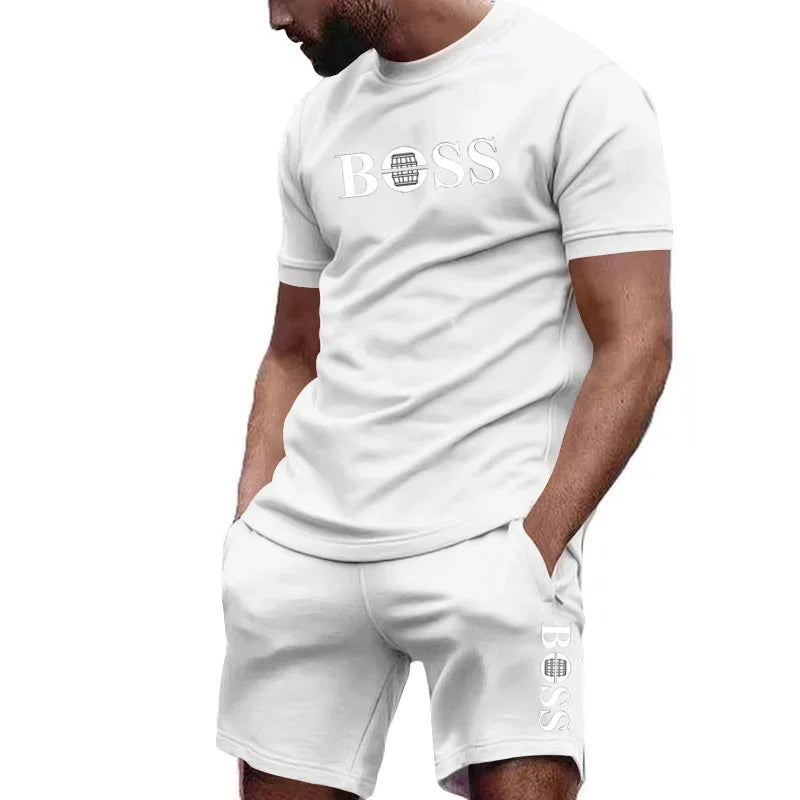 Ropa deportiva de dos piezas para hombre, conjunto de camiseta y pantalones de manga corta, ropa deportiva para correr y fitness, verano 2024, gran descuento, 2024