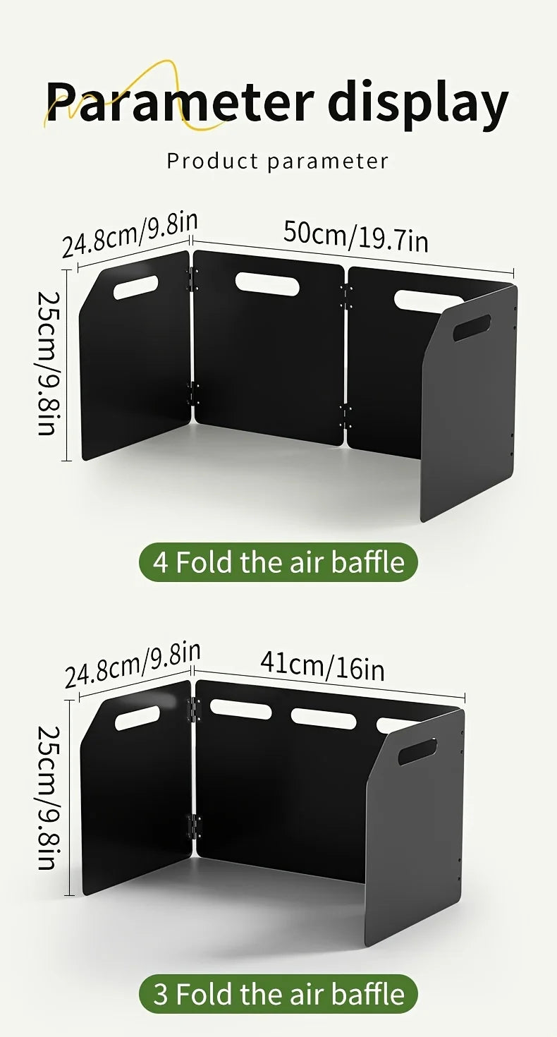 Parabrisas plegable portátil para estufa de acampada, protección contra el viento de metal rectangular de 4 lados, acabado recubierto de polvo