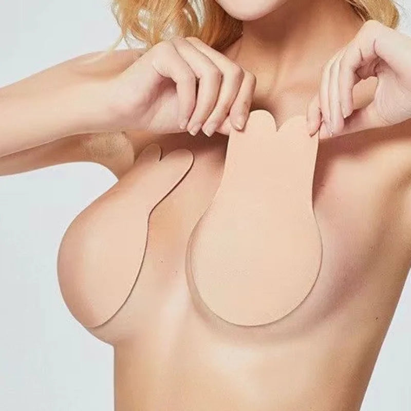 Cubierta desechable para pezón con Orejas de conejo, parche para el pecho, sujetador Invisible fino no tejido, ropa interior deportiva autoadhesiva con realce para el pecho