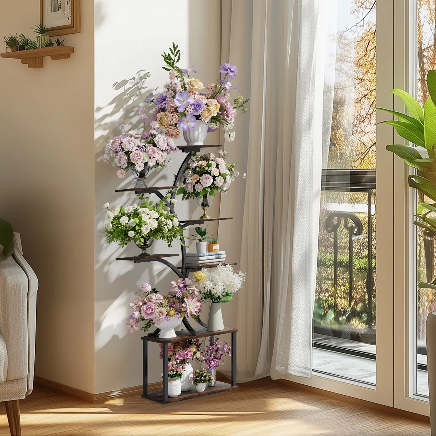 Soporte para plantas multicapa, soporte para plantas en forma de árbol de estilo Industrial, estante de exhibición, soporte para flores de esquina para maceteros de jardín, interior