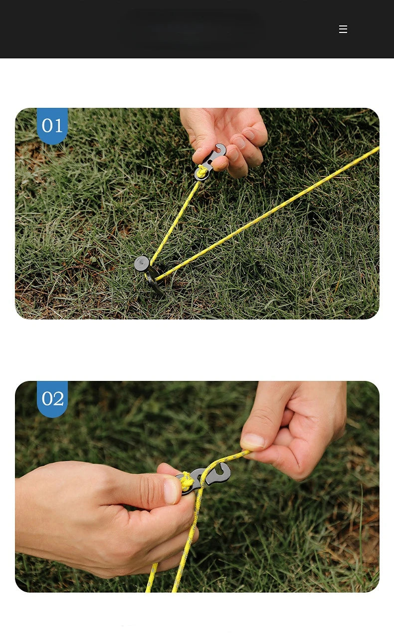 10 Uds. Hebillas de cuerda para tienda de campaña, aleación de aluminio, tapón de cuerda de viento para acampar al aire libre, toldo Wigwam, hebilla de seguridad ajustable
