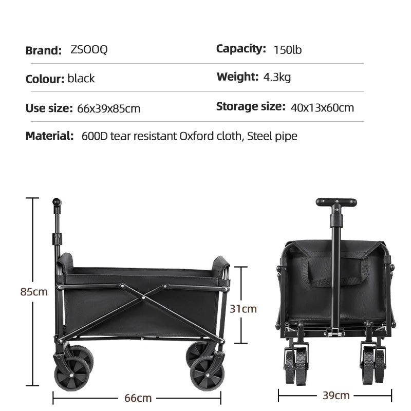 Carro plegable portátil para Picnic y acampada al aire libre, carrito utilitario plegable de alta resistencia, carrito utilitario plegable para compras y playa