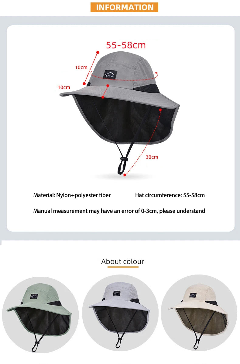 Sombreros de pescador resistentes al agua para hombre, sombrero de cubo de ala ancha transpirable con chal, protección solar UV, senderismo al aire libre, pesca, Verano