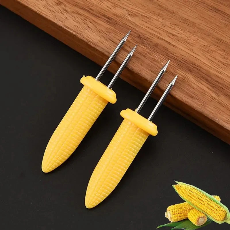 Tenedor de acero inoxidable para piezas, brochetas de maíz en la mazorca, tenedores de fruta para acampar al aire libre, herramientas de cocina para barbacoa, 10 unidades