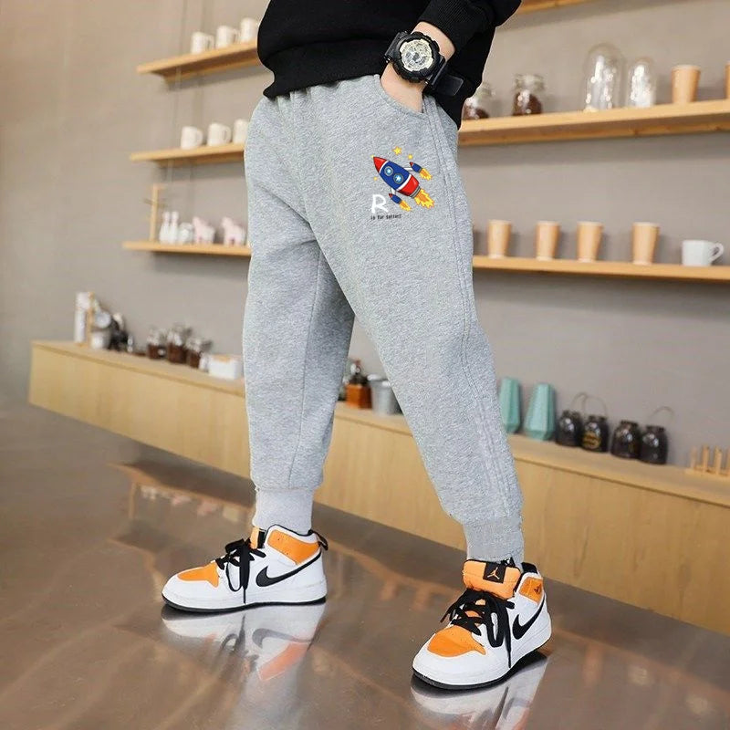 Pantalones de algodón para primavera y otoño para niños, pantalones deportivos de ocio para bebés, pantalones con estampado de planeta espacial para niños, pantalones de chándal para estudiantes de 3 a 14 años