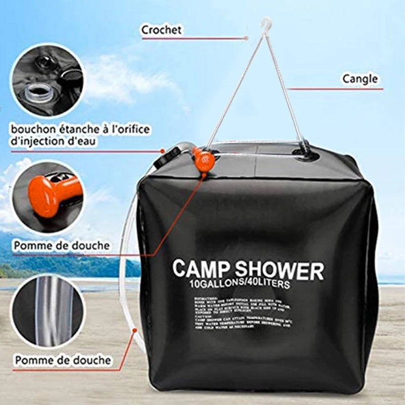 Bolsa de agua 40L cabezal de ducha energía Solar calentamiento rápido Camping bolsa de ducha Camping pesca senderismo bolsa de almacenamiento de agua bolsa de baño