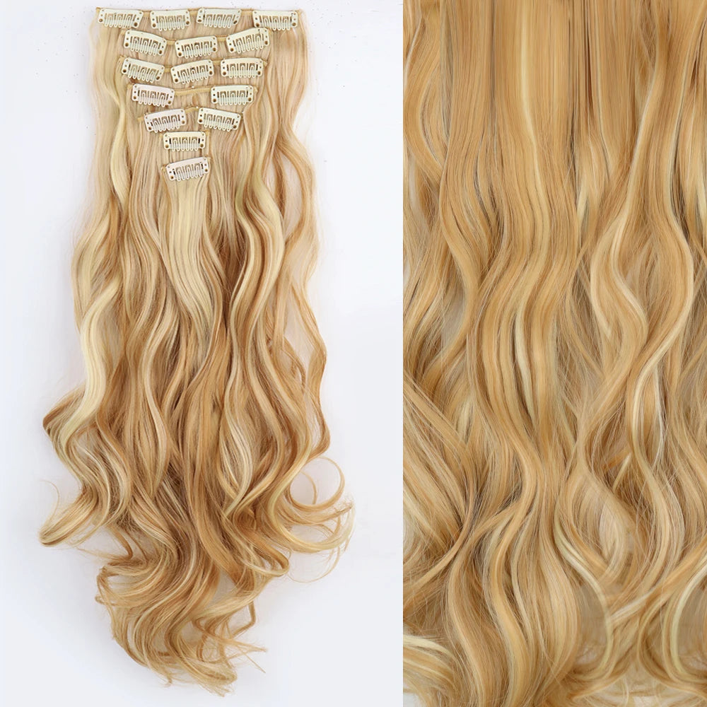 7 unids/set 16 Clips extensión de cabello negro largo liso pelo Natural Ombre peluca fibra resistente al calor para peinado de mujer