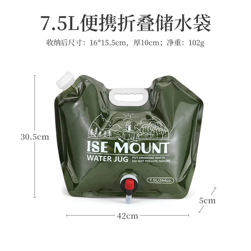 TARKA-bolsa de agua plegable para acampar, 7,5l, bolsa de agua portátil para exteriores, jarra de agua, cubo de agua con válvula de agua para Picnic, campamento y escalada