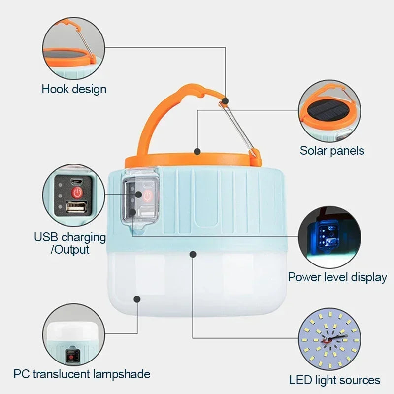 Luz portátil para acampar, Banco de energía, linternas LED para acampar con Control remoto, linterna recargable impermeable para tienda de campaña al aire libre