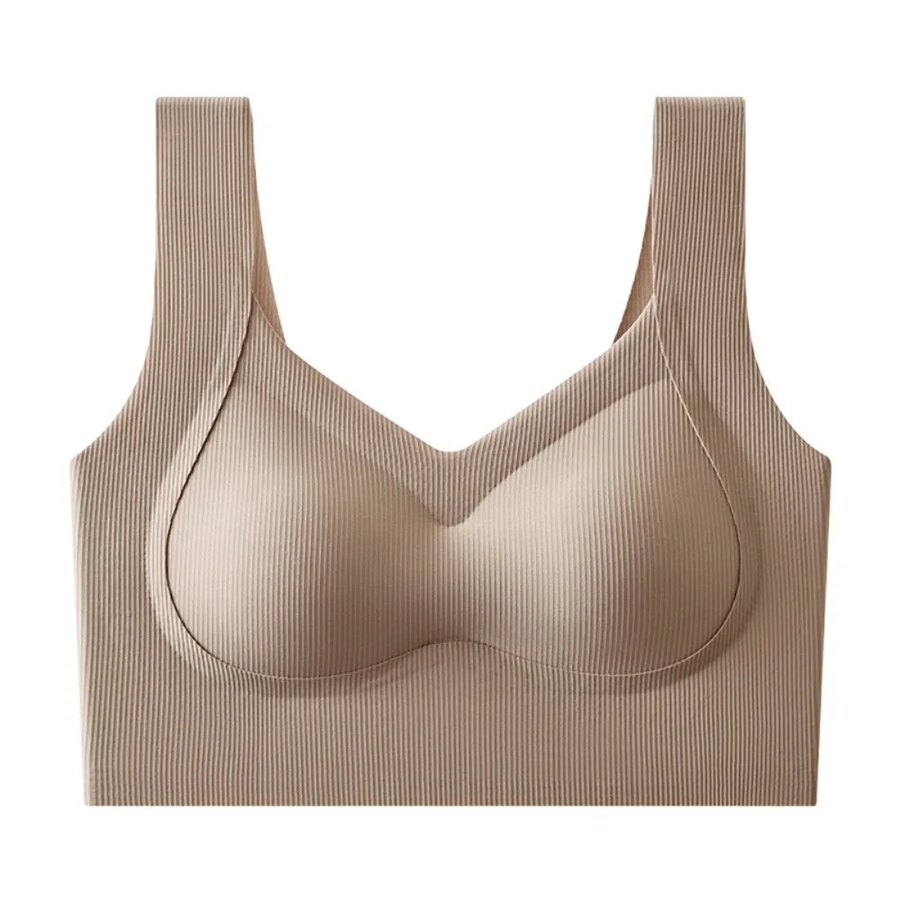 Sujetador inalámbrico de talla grande con escote en V profundo, ropa interior ajustada a prueba de golpes, lencería push-up, sujetador sin costuras antiflacidez para correr